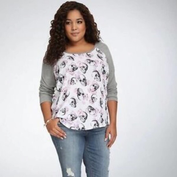 torrid Tops - Torrid Womens Skull Roses Raglan T Shirt Tee Top